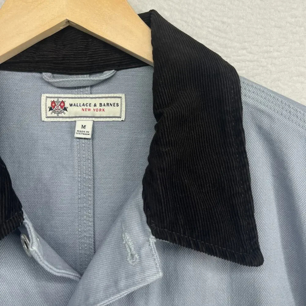 WALLACE & BARNES Jacket Mens M Corduroy Collar Chore Barn Coat Twill Cotton Blue
